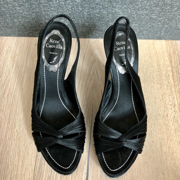 Rene Caovilla Vintage Black Silk and Crystal Platform shoes in Size 6. - Picture 16 of 16